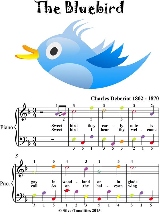 Title details for The Bluebird Easy Piano Sheet Music with Colored Notes by Charles Deberiot - Wait list